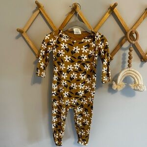 Adorable Floral Kids Footie in Mustard and Black